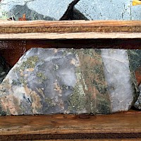 Quartz-pyrite with potassium feldspar from 2015 drilling (bottom of DD15ELB001)